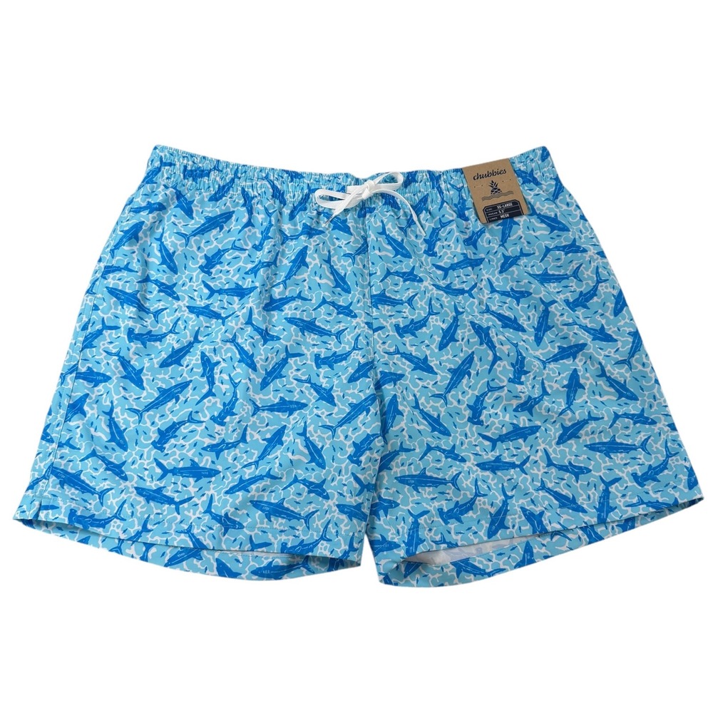 Chubbies Mens XXL Great Whites Shark Print Swim Trunks Blue 5.5 Inch Inseam Nwts